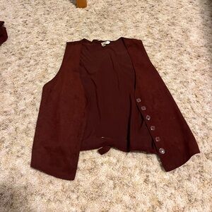 cute maroon cowgirl costume with vest and matching long skirt